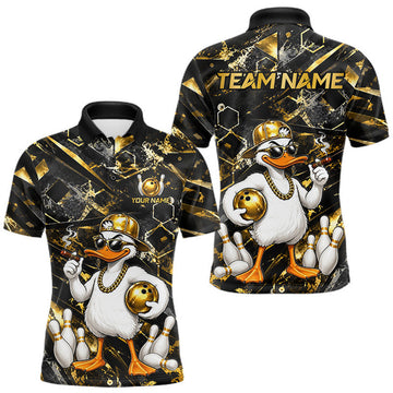 Maxcorners Grunge Gold And Black Funny Duck Bowling Shirts For Men Custom Bowling Team Shirts League LM1307