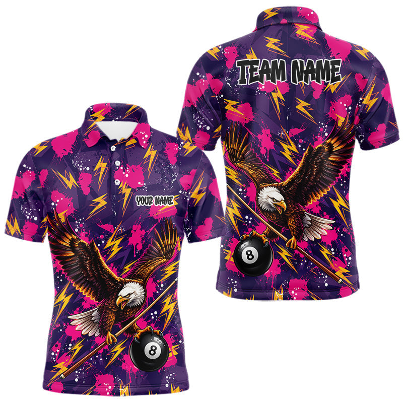 Maxcorners Purple Pink Splatter Billiard Shirt Eagle 8 Ball Pool Shirt For Men Personalized Billiard Team Jersey