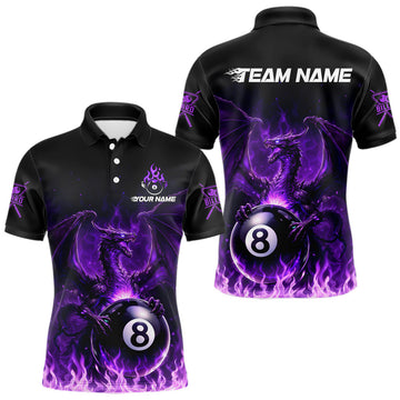 Maxcorners Purple Flaming Dragon Play Pool 8 Ball Men Billiard Shirt Custom Billiard Polo & 1/4-Zip Attire LM1501