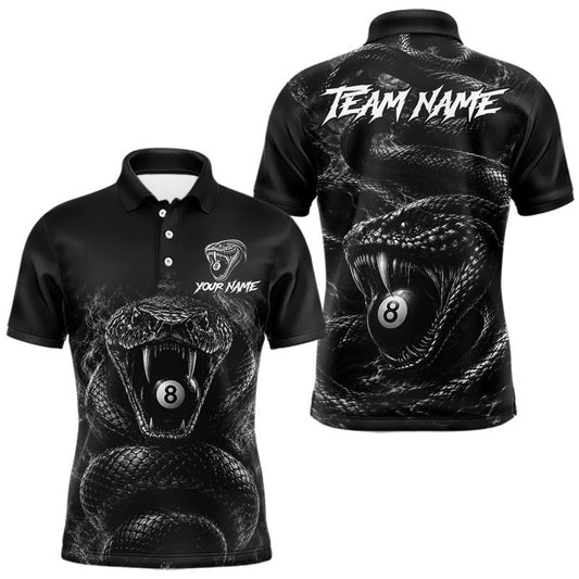 Maxcorners Grey Smokes Cobra Billiard Pool Jersey Polo & 1/4-Zip Custom Cobra 8 Ball Billiard Shirt For Men