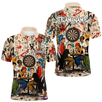 Maxcorners Grunge Graffiti Funny Friends And Beer Mens Darts Shirt Custom Polo 1/4 Zip Team Darts Jersey LM1705