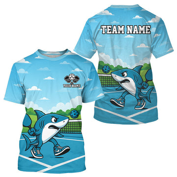 Maxcorners Custom Shark Plays Ball Funny Pickleball T-Shirt For Men Pickleball Tournament Jersey MT1309
