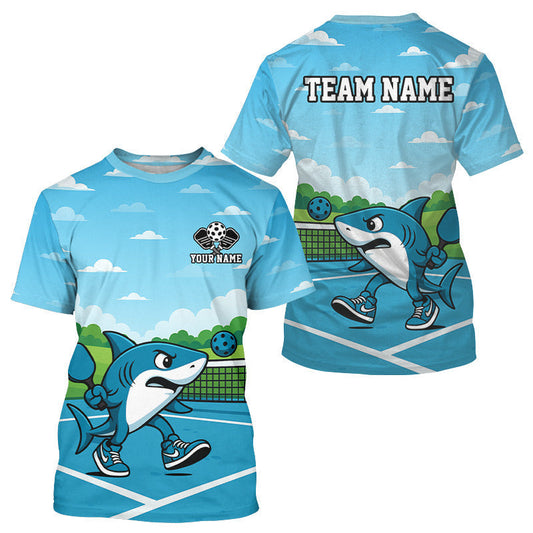 Maxcorners Custom Shark Plays Ball Funny Pickleball T-Shirt For Men Pickleball Tournament Jersey MT1309