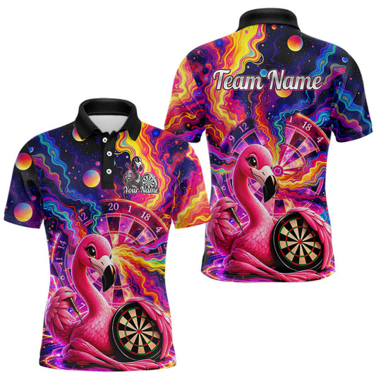 Maxcorners Personalized Cute Flamingo Dart Polo & Quarter Zip Shirt For Men Colorful Rainbow Paint Darts Jersey