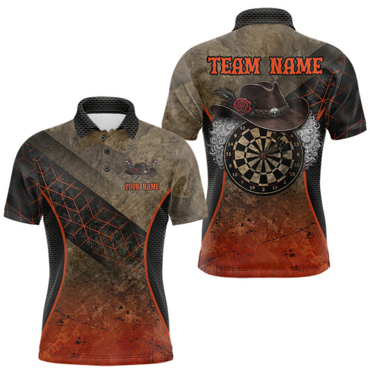Maxcorners Funny Dartboard Cowboy Darts Polo & 1/4-Zip Shirts For Men Custom Grunge Brown Darts Team Jerseys