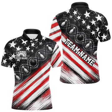 Maxcorners Custom Bowling Is In My Dna Bowling Shirt For Men US Flag Patriot Bowling Team Uniform | Red LM1508