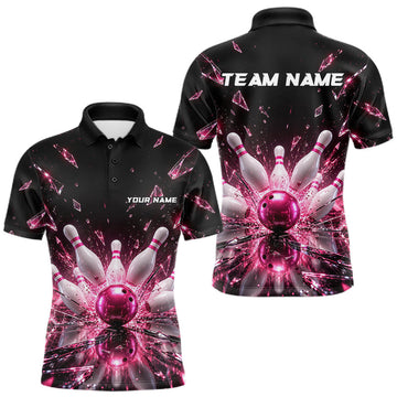 Maxcorners Custom Pink Shattered Broken Glass Bowling Shirt For Men Crystal Strike Bowling Team Bowling League