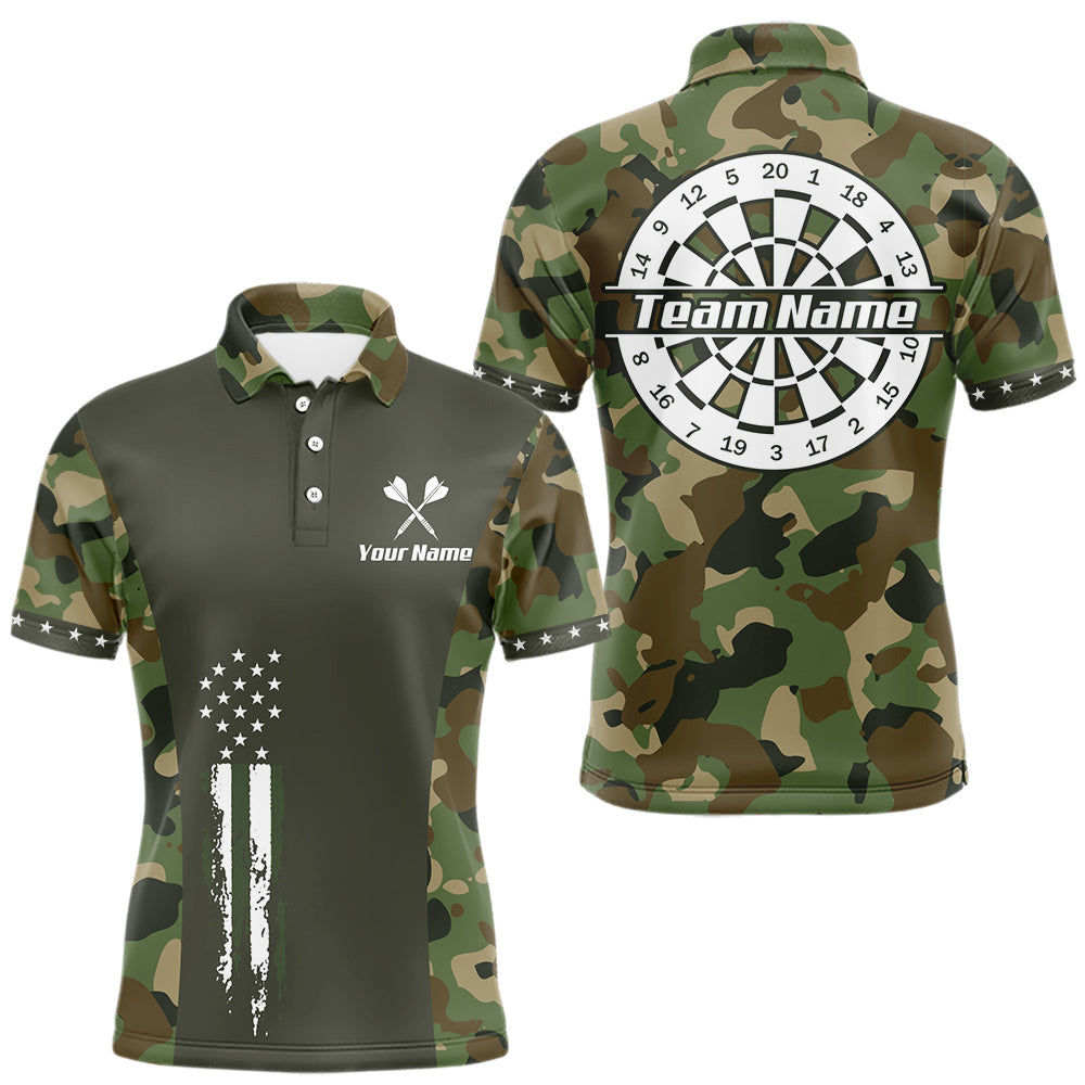 Maxcorners Custom Military Army Camouflage Darts Polo 1/4-Zip Shirt For Men US Flag Darts Team Jersey