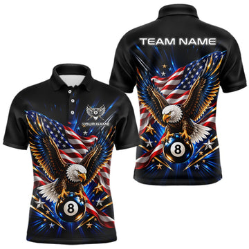 Maxcorners Patriotic Eagle 8 Ball Billiard Pool Shirt For Men Custom American Flag Billiard Team Jersey LM1910