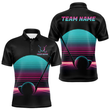 Maxcorners Personalized Cyberpunk Neon Men Golf Polo Shirt Custom Retro 80S Sunset Golfer Team Apparel LM1910