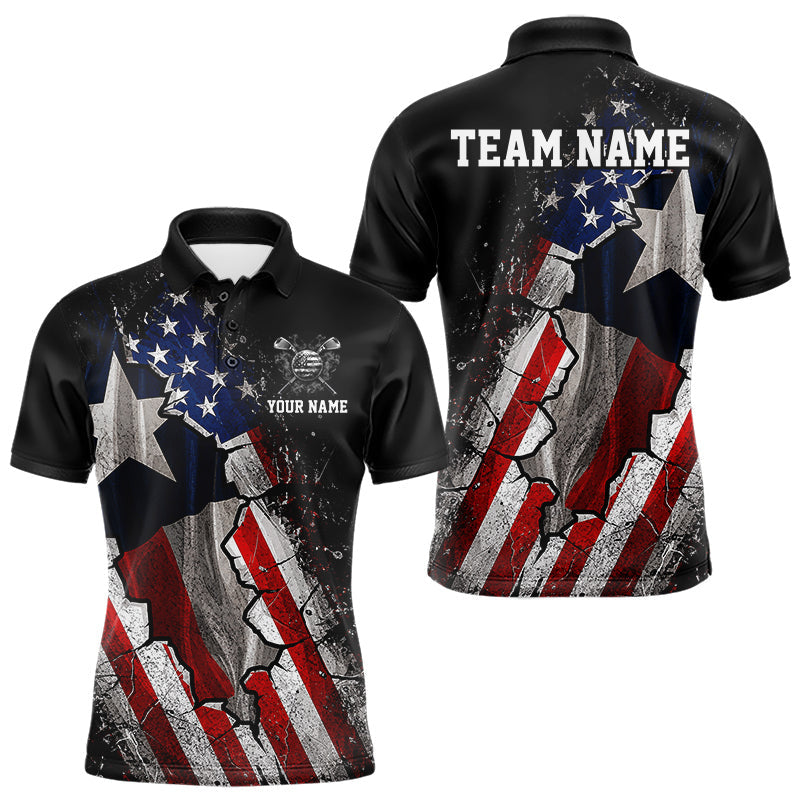 Maxcorners Texas Flag Grunge Golf Polo Shirt For Men Custom US Flag Patriotic Golf Tournament Shirts