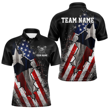 Maxcorners Texas Flag Grunge Golf Polo Shirt For Men Custom US Flag Patriotic Golf Tournament Shirts