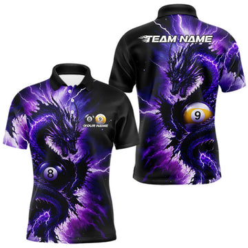 Maxcorners Thunder Lightning Dragon Mens Billiard Shirt Custom Billiard 8 Ball & 9 Ball Team Attire | Purple LM0409