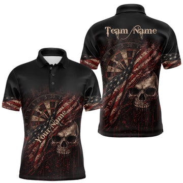 Maxcorners Red Grunge Retro Amercian Flag Dartboard Men Dart Polo Shirt Custom Skull Dart Team Jerseys LM2201
