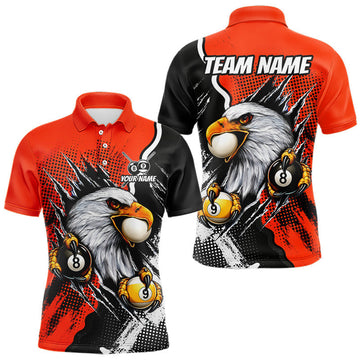 Maxcorners Black And Orange Claws 8 Ball & 9 Ball Mens Polo Shirts Custom Eagle Billiard Team Apparel