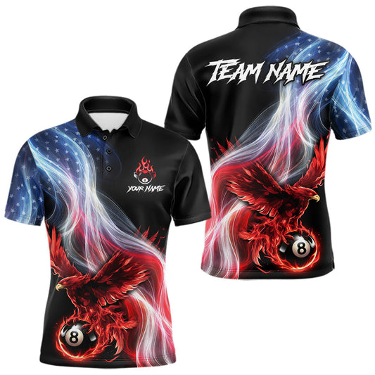 Maxcorners Red Flames Eagle Pool 8 Ball Men's Billiard Shirt Custom US Flag Smoke Billiard League Attire LM2201