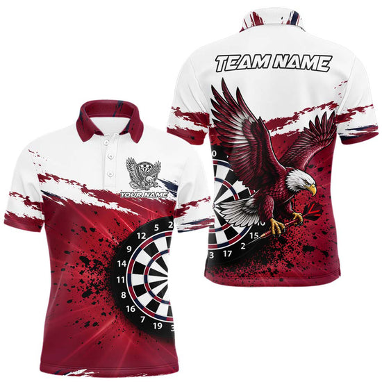 Maxcorners White Maroon Splatter Darts Shirt Eagle Darts Polo 1/4 Zip For Men Custom Darts Jersey Darts Team Gift