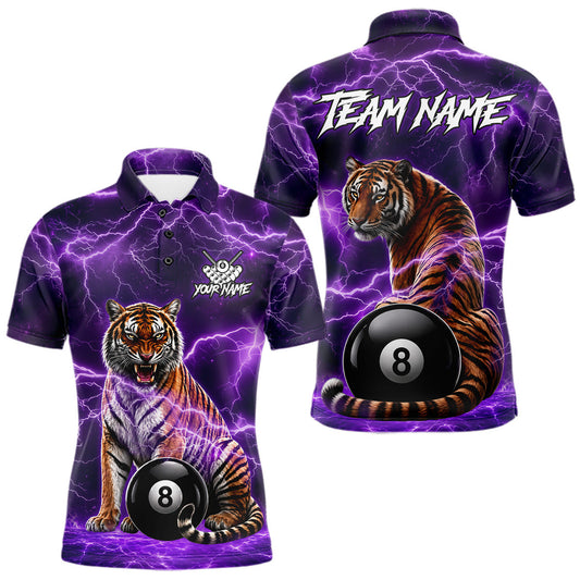 Maxcorners Thunder Purple Funny Tiger 8 Ball Billiard Pool Shirt For Men Custom Billiard Team Attire LM2704