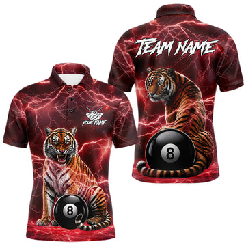 Maxcorners Thunder Red Funny Tiger 8 Ball Billiard Pool Shirt For Men Custom Billiard Team Attire LM2704