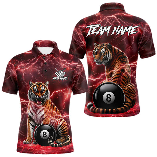 Maxcorners Thunder Red Funny Tiger 8 Ball Billiard Pool Shirt For Men Custom Billiard Team Attire LM2704