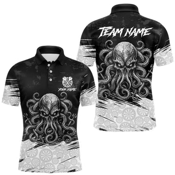 Maxcorners Personalized White and Black Octopus Dartboard Funny Dart Shirt for Men, Polo and Quarter-Zip Team Jersey