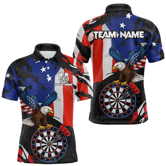 Maxcorners Red, Black And Blue American Flag Eagle Darts Shirts For Men Custom Patriotic Darts Team Jersey