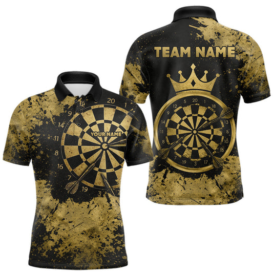 Maxcorners Personalized Grunge Gold Dartboard Men Dart Shirt Custom Name Dart Team Jersey For Darters