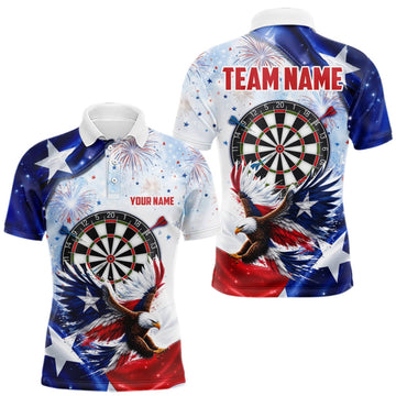 Maxcorners Texas Flag Eagle Men Darts Polo & 1/4-Zip Shirts Patriotic Custom Dart Tournament Jerseys LM0409
