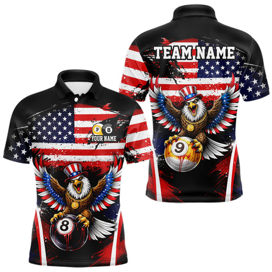 Maxcorners Grunge US Flag Eagle 8 Ball & 9 Ball Billiard Pool Shirt For Men Custom Patriotic Billiard Appeal