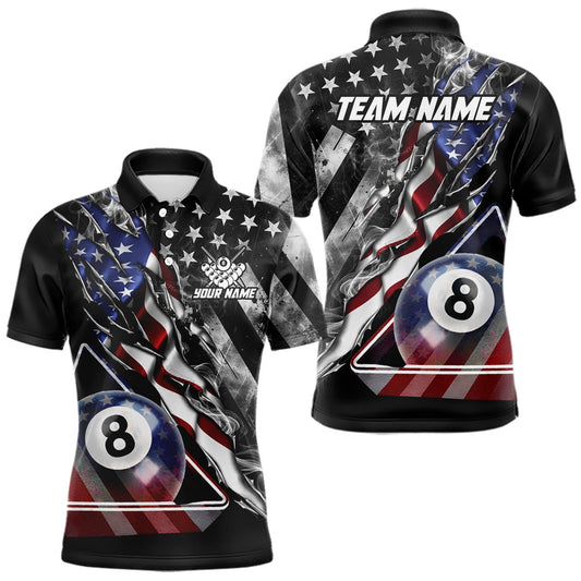 Maxcorners Personalized Smoke US Flag Billiard 8 Ball Pool Shirt For Men Custom Patriotic Billiard Team Appeal LM1904