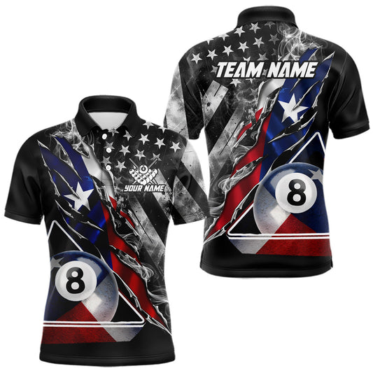 Maxcorners Personalized Smoke Texas Flag Billiard 8 Ball Pool Shirt For Men Custom Patriotic Billiard Appeal LM1904