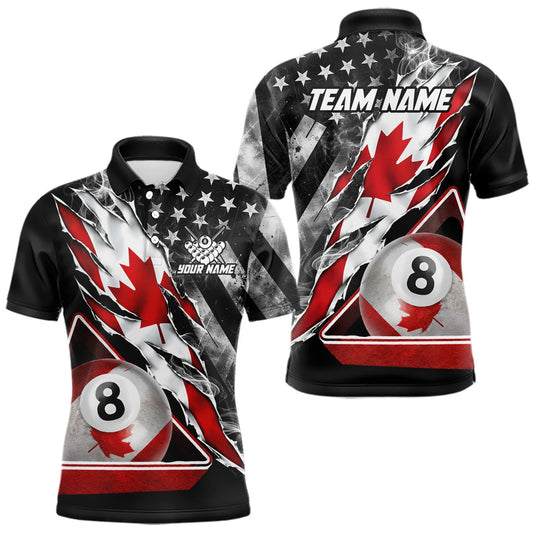 Maxcorners Personalized Smoke Canada Flag Billiard 8 Ball Pool Shirt Custom Patriotic Billiard Appeal For Men LM1904