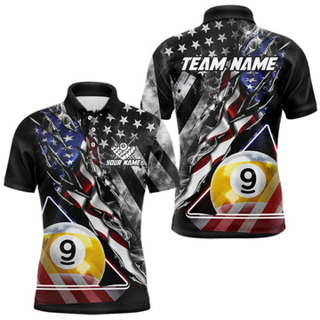 Maxcorners Personalized Smoke US Flag Billiard 9 Ball Pool Shirt For Men Custom Patriotic Billiard Team Appeal LM0609
