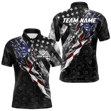 Maxcorners Personalized Smoke US Flag Billiard 8 Ball Camo Pool Shirt For Men Custom Patriotic Billiard Team Appeal LM0609