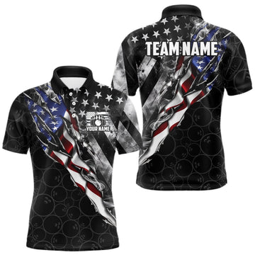 Maxcorners Bowling Ball Camo Patriotic Bowling Jersey For Men Custom Grunge American Flag Bowling Team Shirts LM0609