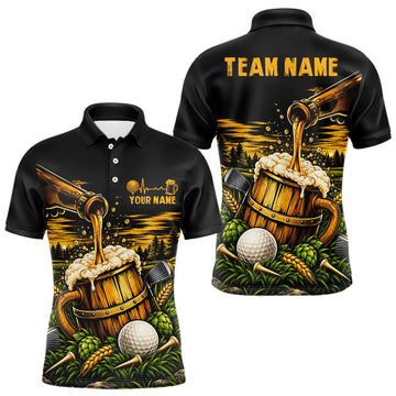 Maxcorners Custom Beer Pouring Golf Polo Shirt For Men Personalized Team Name Golf Tournament Apparel