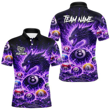 Maxcorners Purple Flaming Funny Dragon Pool 8 Ball Billiard Shirt For Men Custom Ball Billiard Team Attire LM2901