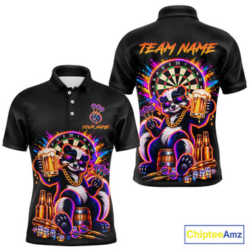 Maxcorners Funny Drunk Dart Polo 1/4-Zip Shirt For Men Custom Skunk Beer Splatter Darts Tournament Jersey LM0410