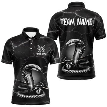 Maxcorners Custom Cobra Snake 8 Ball Pool Polo Shirt For Men Black Thunder Billiards Team Tournament Shirts LM0510