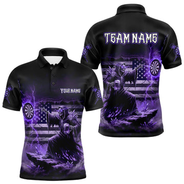 Maxcorners Custom Lightning Purple Grim Reaper Beer Funny Men Darts Polo Shirt US Flag Dart Jerseys LM2603