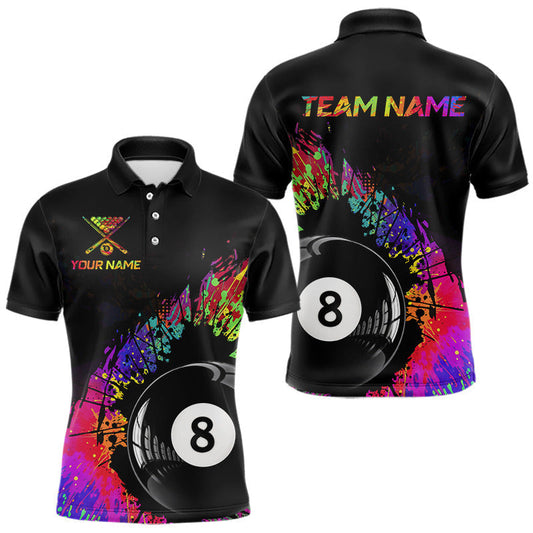 Maxcorners Custom Colorful Splatter Men's Billiard Ball Shirt Personalized Ball 8 Billiard Team Shirt LM0101