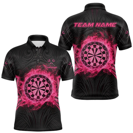 Maxcorners Black And Pink Smokes Dartboard Men Darts Polo Shirts Custom Tribal Dart Team Jerseys