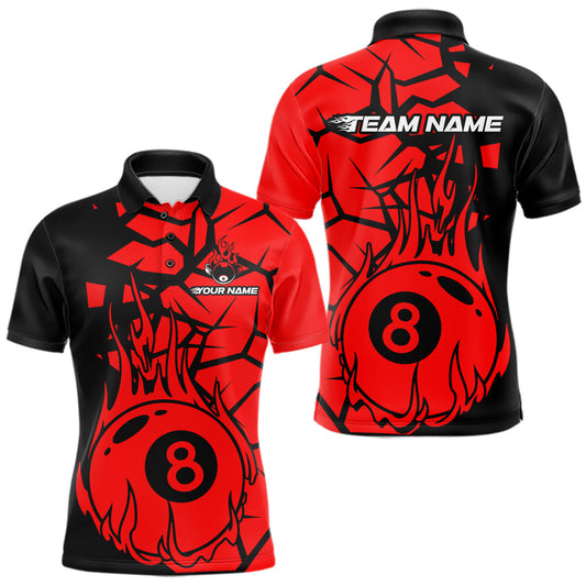 Maxcorners Black And Red Cracked Flaming Pool 8 Ball Men Billiard Shirt Custom Ball Billiard Team Attire