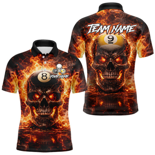 Maxcorners Fire Flame Skull Pool 8 Ball & 9 Ball Billiard Shirt For Men Custom Billiard Team Attire|Red LM0402