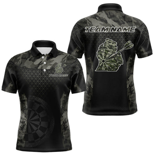 Maxcorners Personalized Black Dartboard Camouflage Darts Polo & 1/4-Zip Shirts For Men Dart Team Jerseys