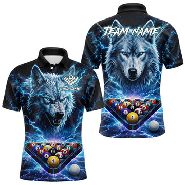 Maxcorners Custom Blue Horror Wolf Billiard Shirts For Men Thunder Lightning Billiard Team League Jerseys