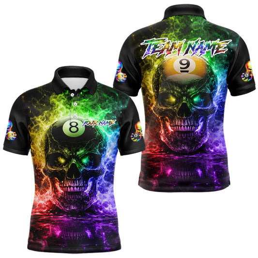 Maxcorners Fire Flame Skull Pool 8 Ball & 9 Ball Billiard Shirt For Men Custom Billiard Team Attire|Colorful