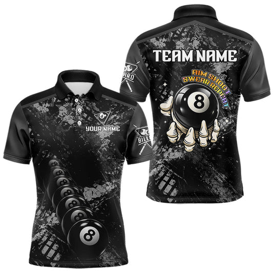 Maxcorners Aim Shoot Swear Repeat Holding 8 Ball Pool Men Billiard Team Shirt Custom Ball Billiards Apparel