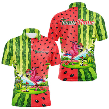 Maxcorners Funny Watermelon Polo Shirt Mens Golf Polo Shirts Custom Tropical Pattern Flamingo Golf Shirts LM1903