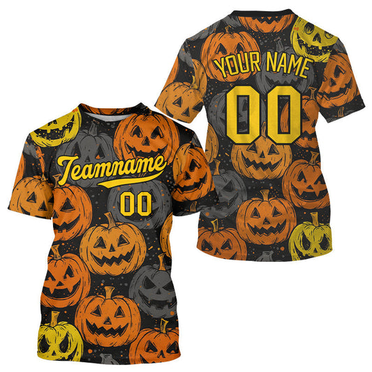 Maxcorners Custom Colorful Pumpkin Baseball Halloween T-Shirt For Men Hallow's Eve Baseball Shirts LM1809